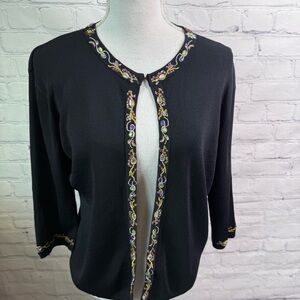 JOSEPH A Jeweled Nylon Black Cardigan Medium